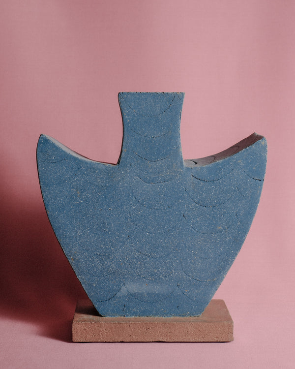 Blue Angel ceramic vessel by Shane Gabier with wing-like sculptural form