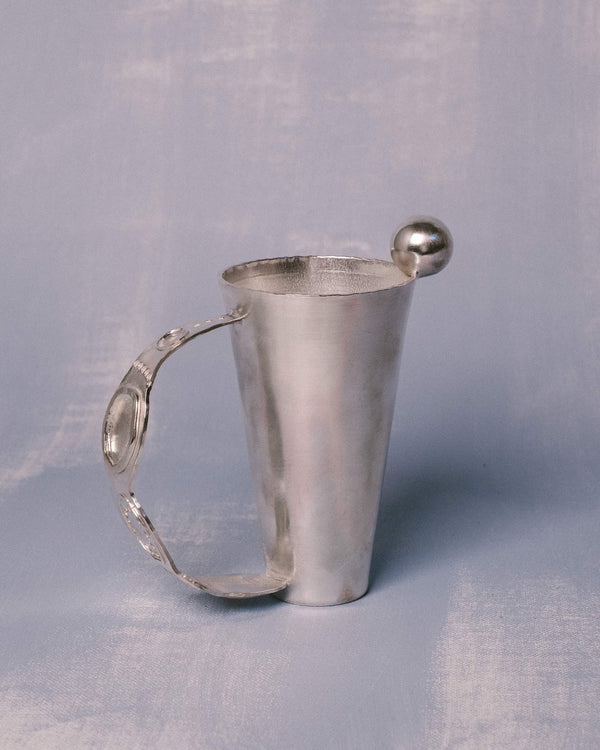 Silver-plated copper cup by Yeodong Yun with spherical detail, Cup 8