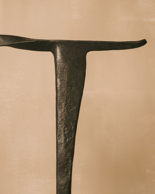 Campanula Candle Holder profile, hand-forged metal with subtle irregularities