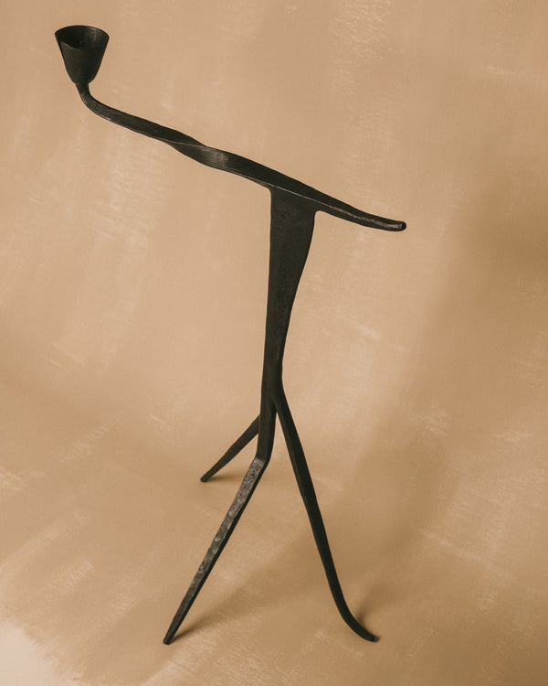 Agnieszka Owsiany forged candle holder, alternate angle of tripod legs