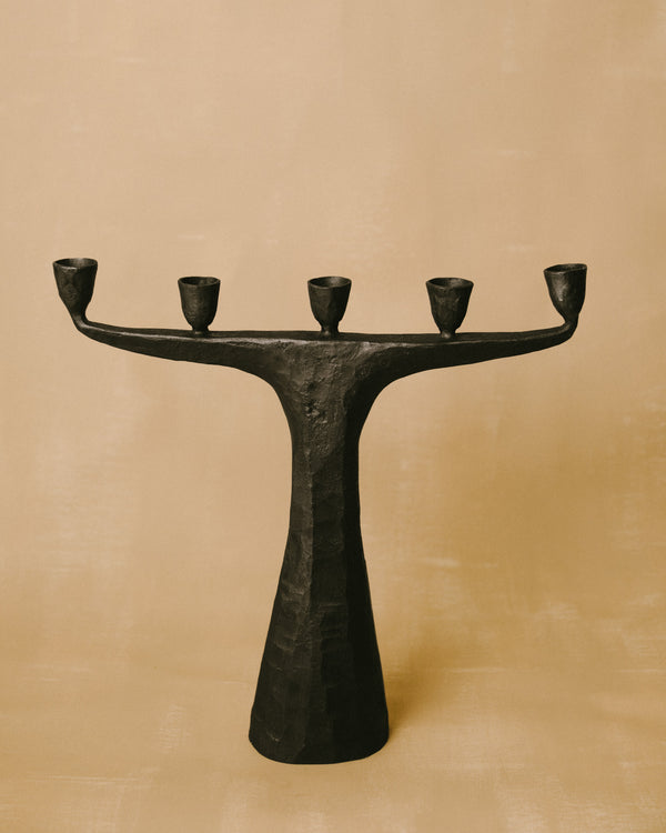 Candle Holder Large IV by Agnieszka Owsiany, forged steel with five branching arms, front view