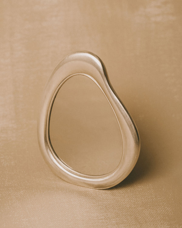 Christian+Jade Mirror, sculptural silver-plated metal object in polished stainless steel, standing upright