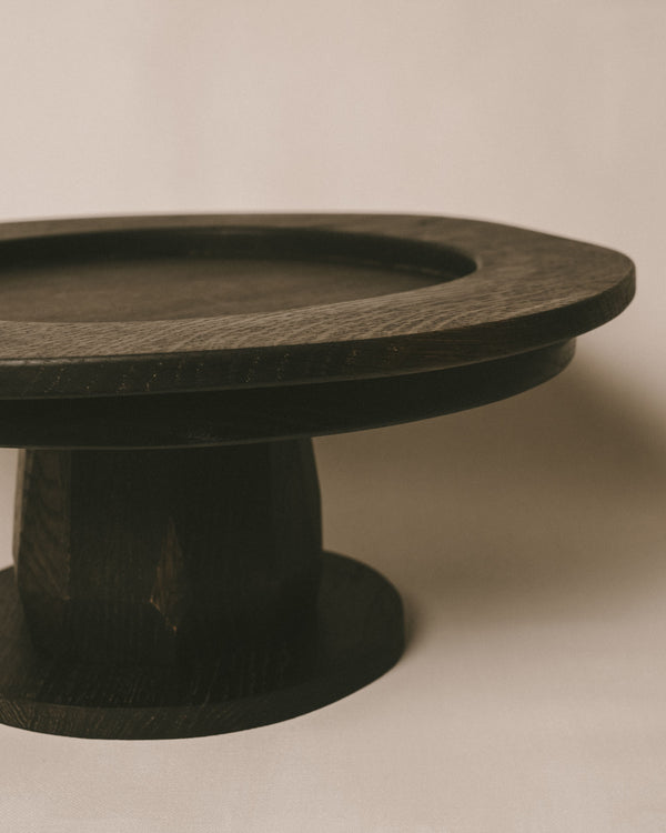 Christian+Jade Pedestal, angled view highlighting darkened oxidised oak surface