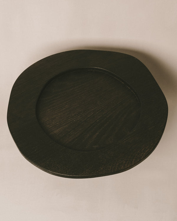Top surface detail of Christian+Jade Pedestal, oxidised oak with natural grain variation