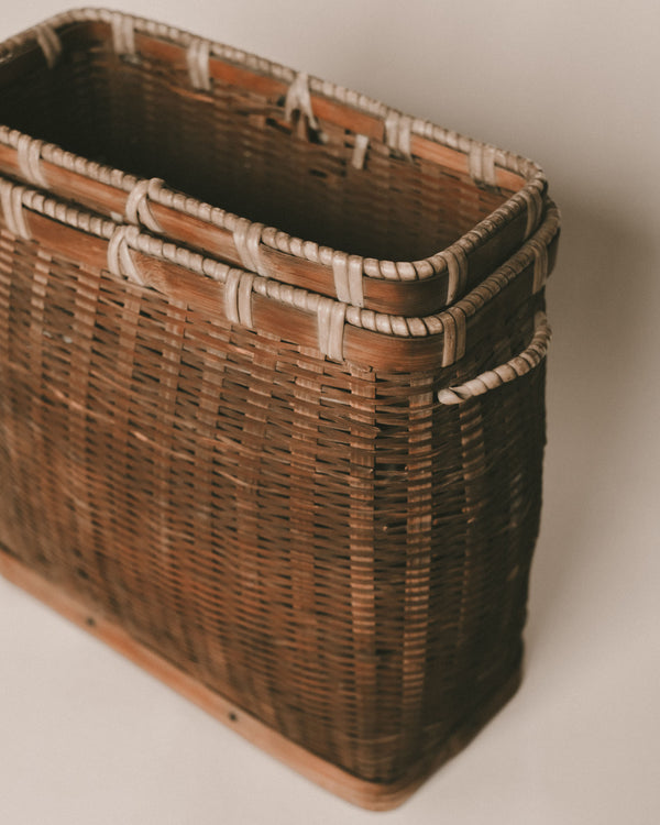 Woven bamboo texture of basket, angled view