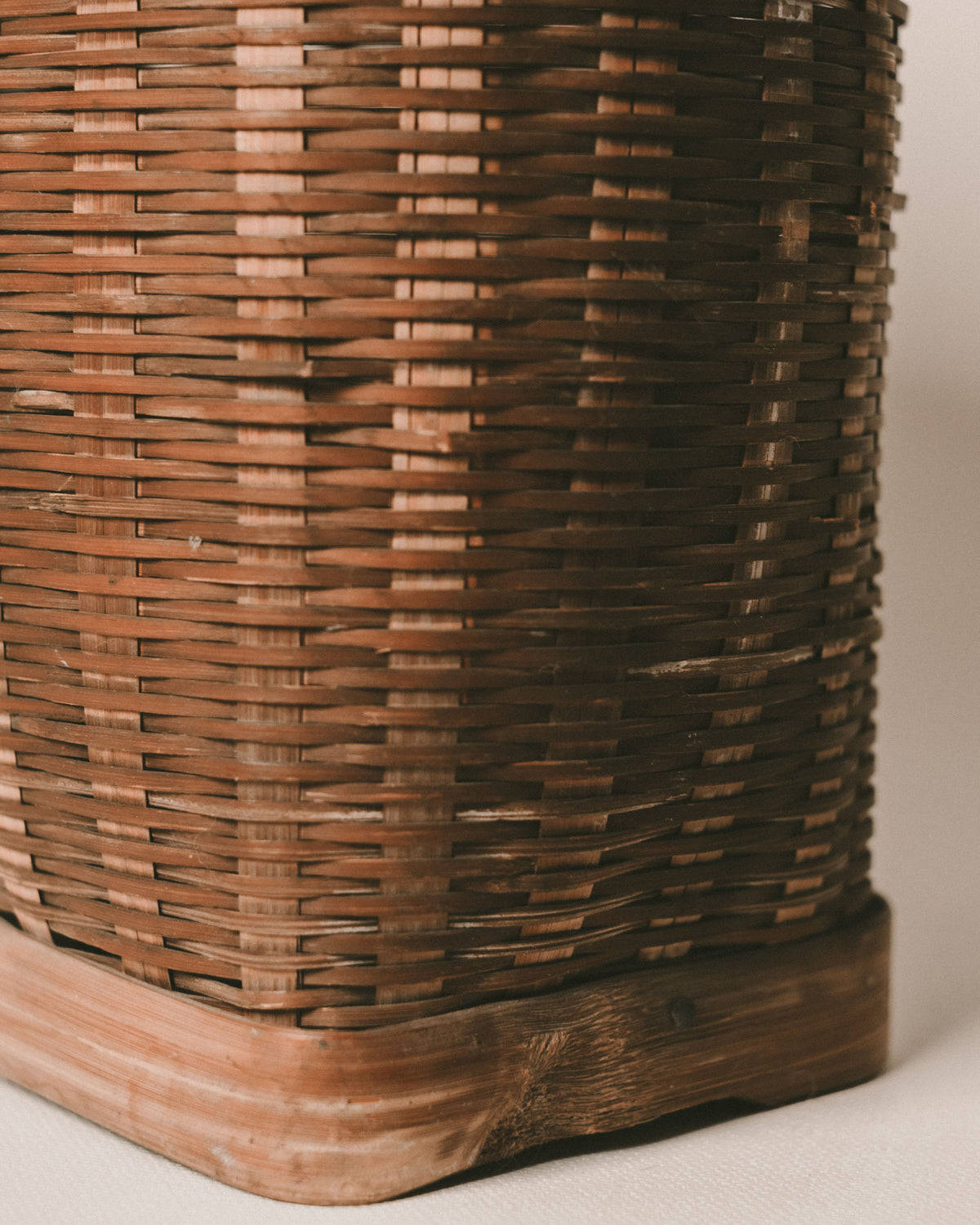 Close-up of bamboo weave pattern on handwoven basket