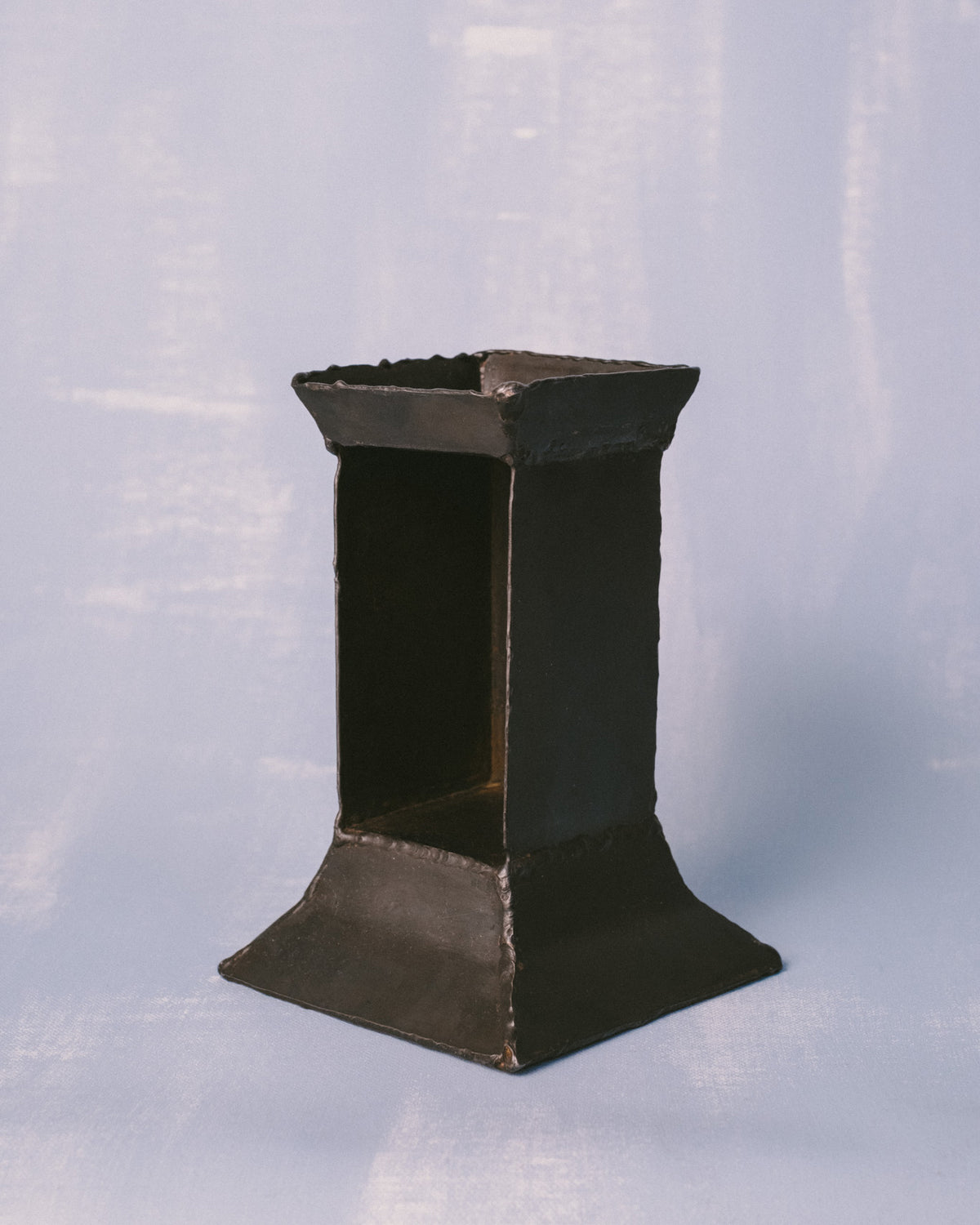 Hannah Kuhlmann Eternal Elders Ember, patinated steel sculptural oil burner, front view