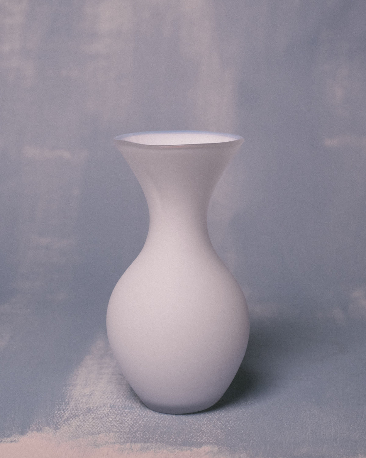 Narrow neck of Vase No. 1019 in Cotton, handblown glass, angled view