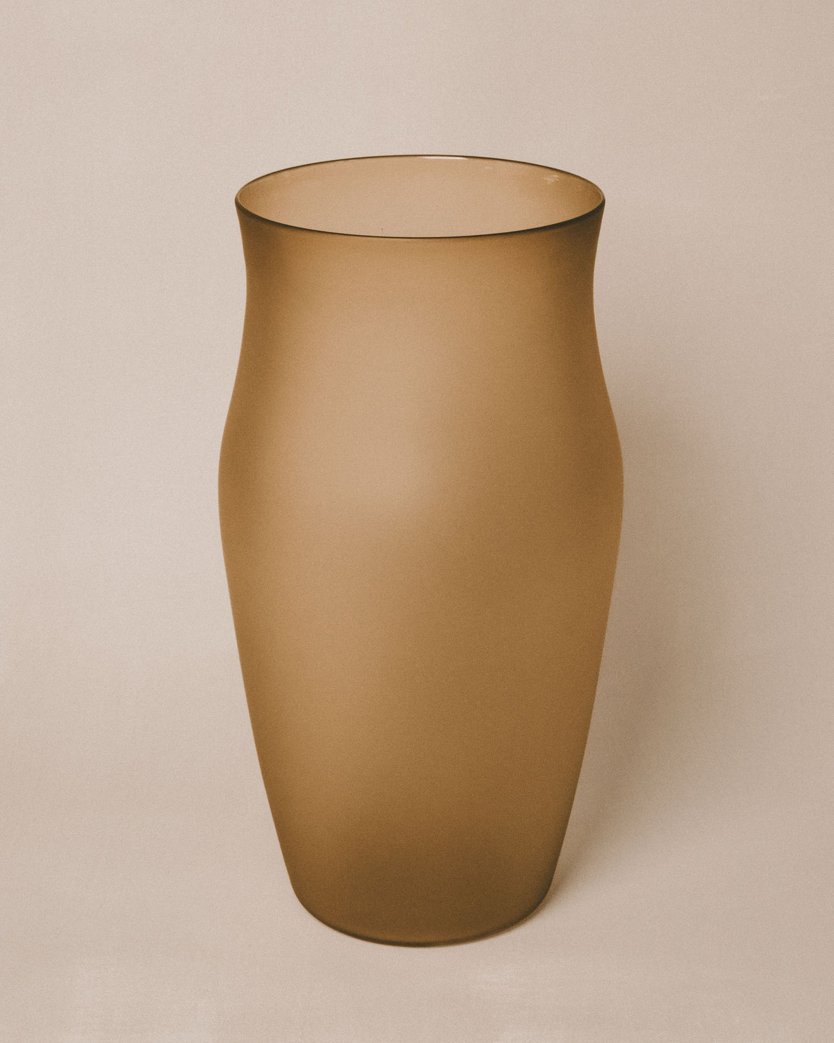 Tall cylindrical form of Vase No. 983 in Algae, handblown glass, angled view