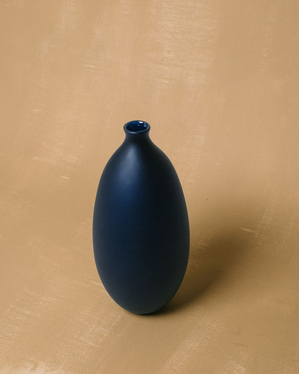 Tapered form of Vase No. 988 in Lapis, handblown glass, angled view