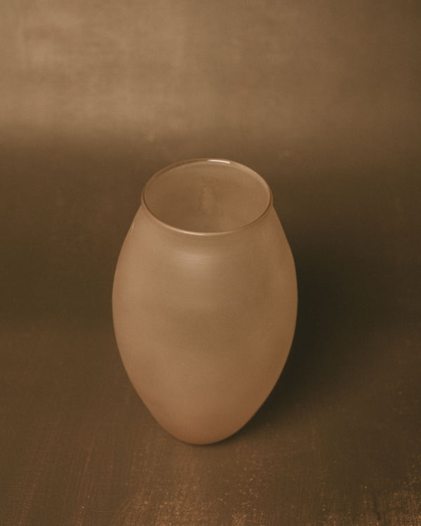 Rounded oval form of Vase No. 995 in Sap, handblown glass, angled view