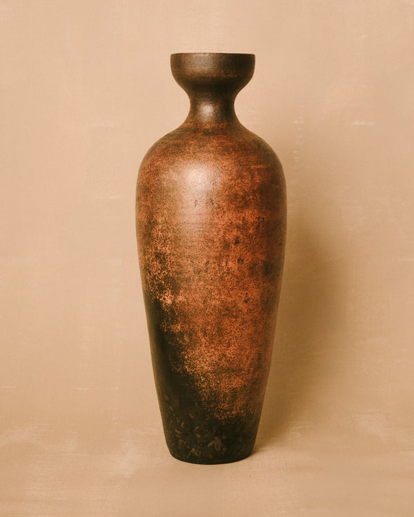 Lipari 1 vessel, Raku-fired terra sigillata, three-quarter view