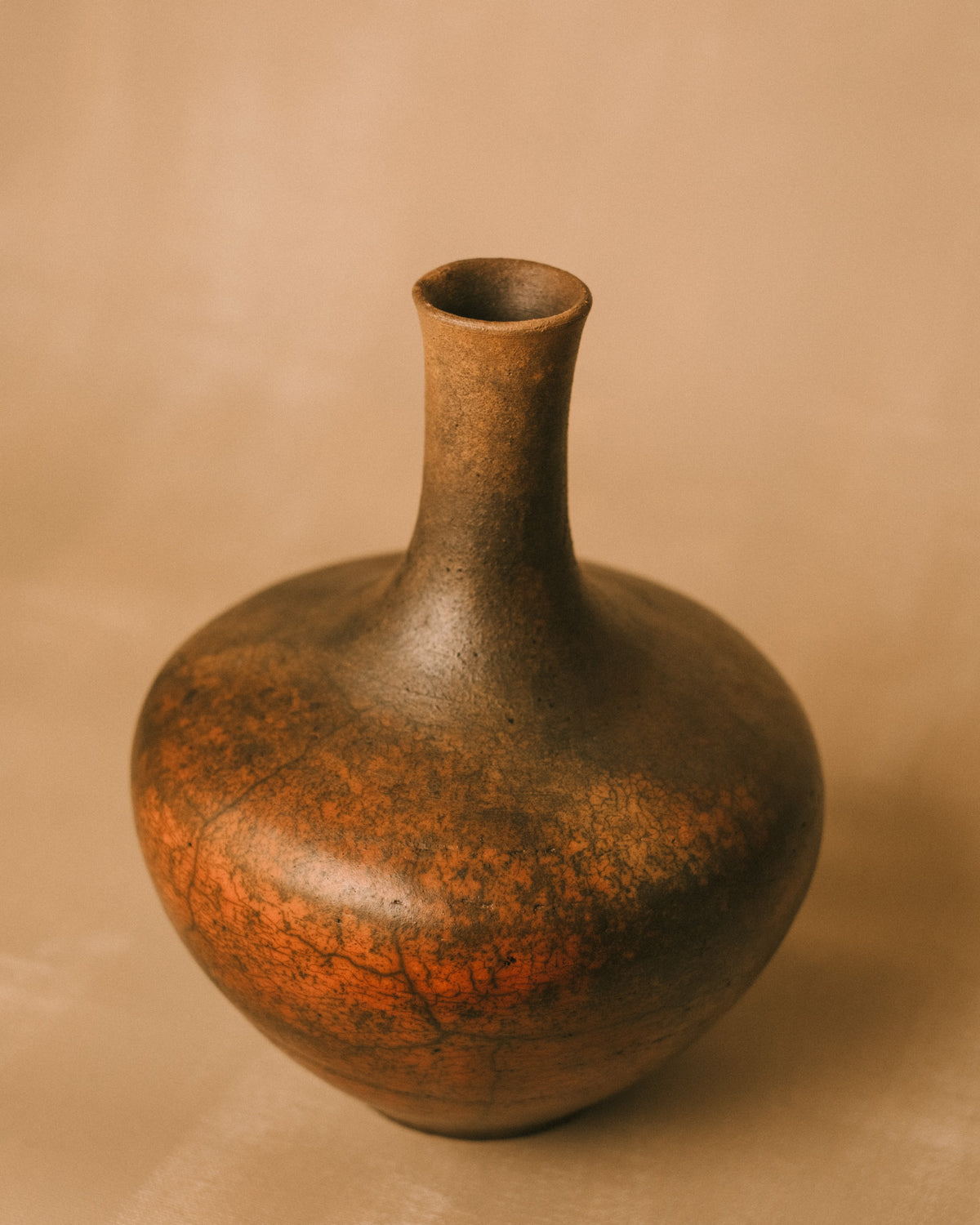 Bulbous form of Lipari 2, terra sigillata surface, angled view
