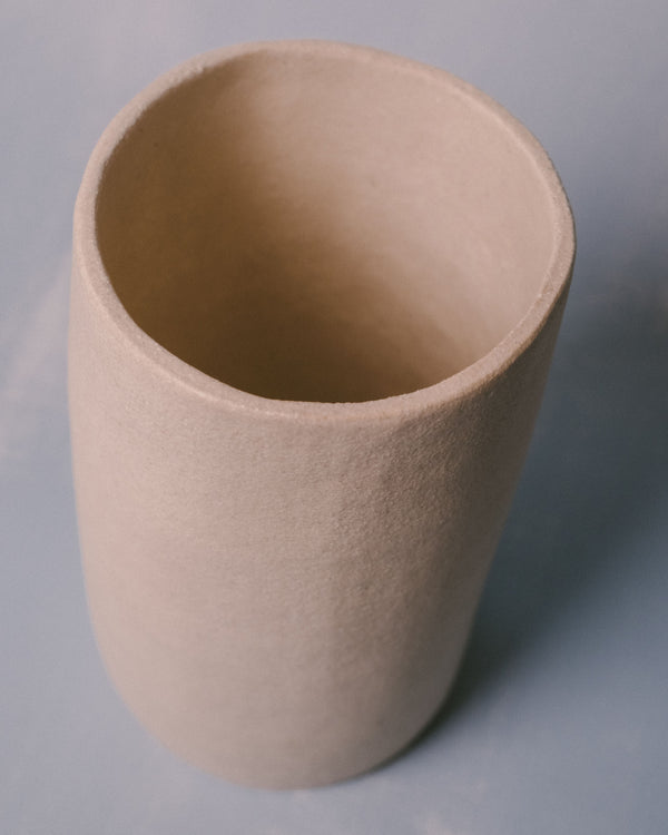 Top-down view of Cylinder Vessel I opening, natural clay tone