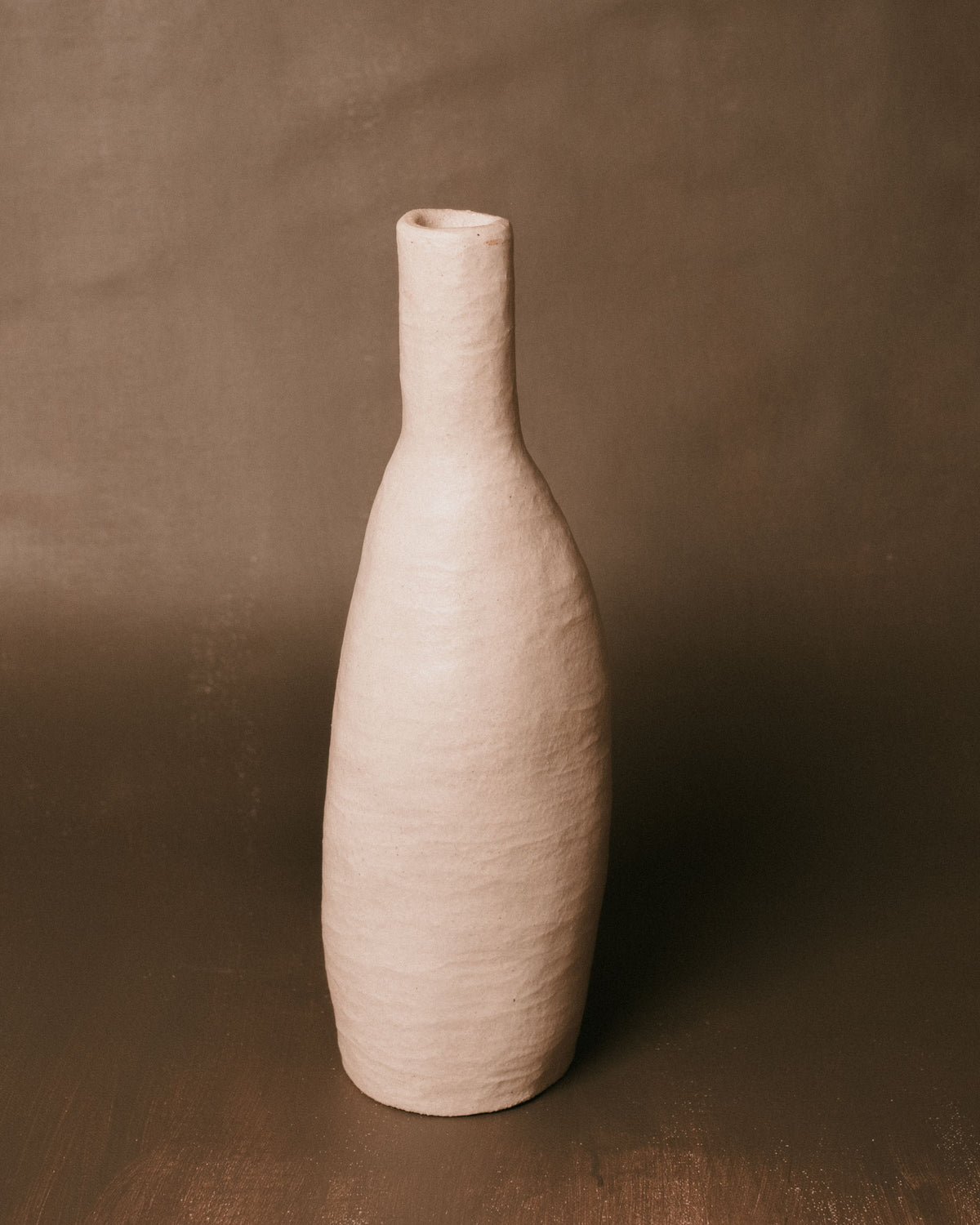 Elongated neck of Necked Vessel II, pared-back ceramic, angled view