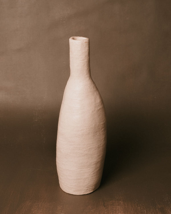 Elongated neck of Necked Vessel II, pared-back ceramic, angled view