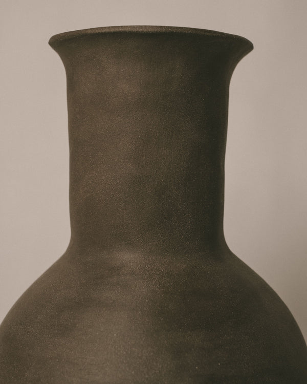 Rounded form of Volume Vessel II, hand-built clay, angled view