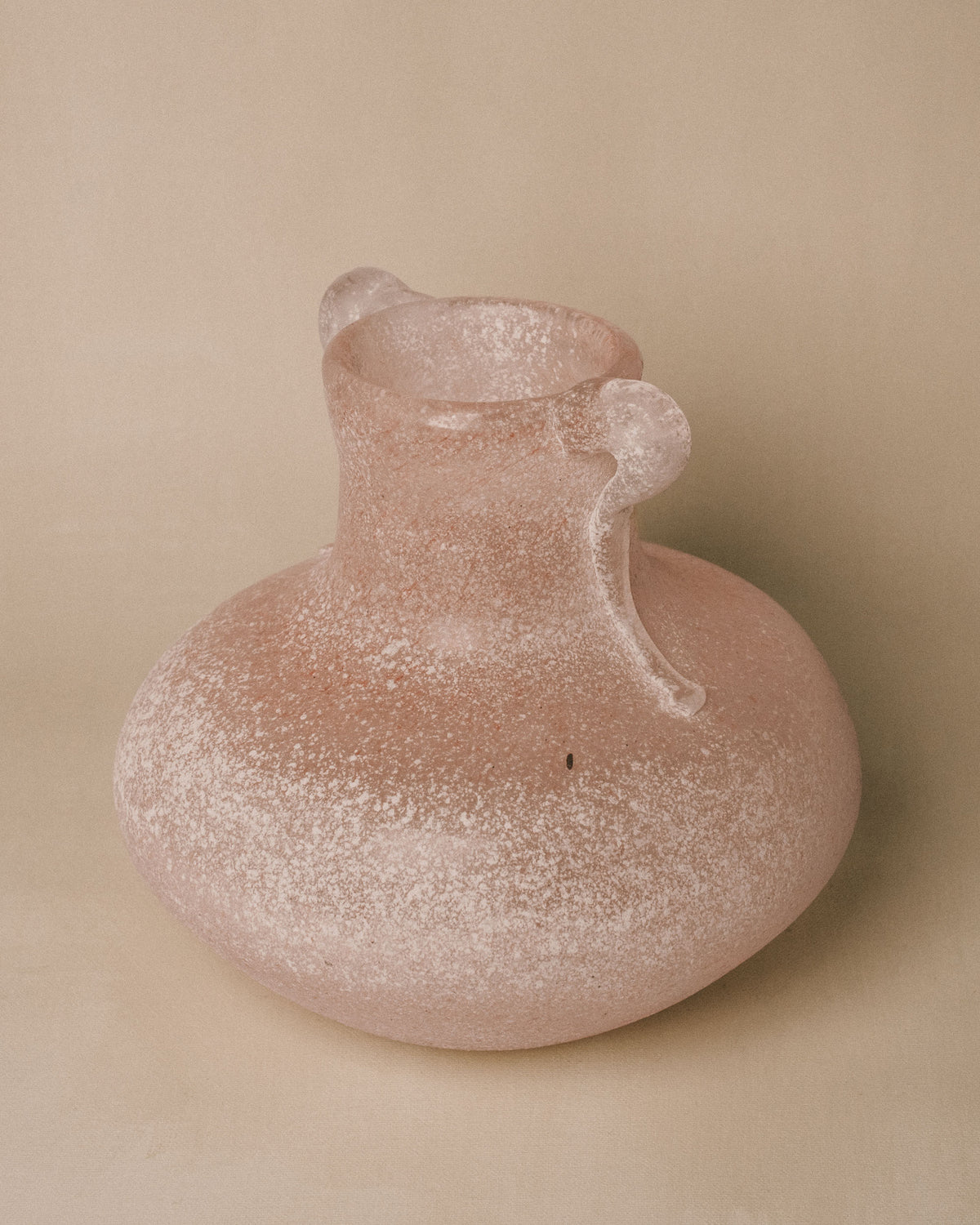 Elongated neck of Pink Murano Scavo Vase 2, matte glass texture, angled view