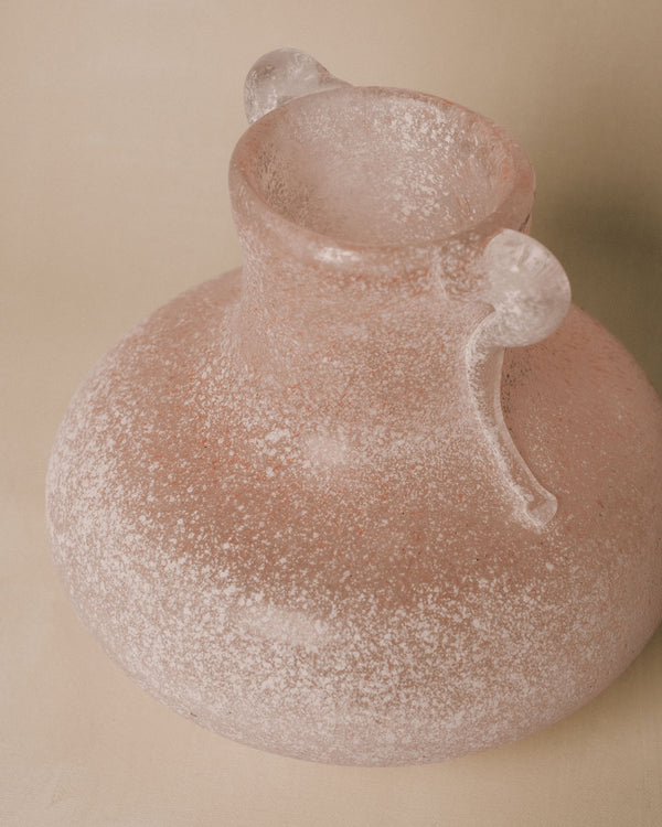 Curved handles of Pink Murano Scavo Vase 2, Italian glass, side profile