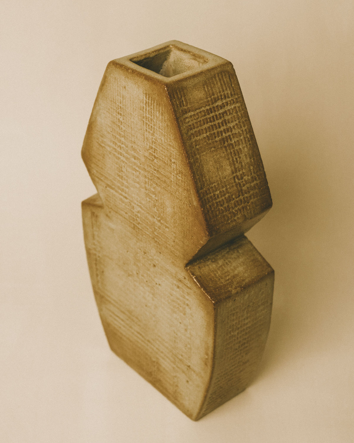 Carved back detail of Chartreuse Vase, ceramic surface texture