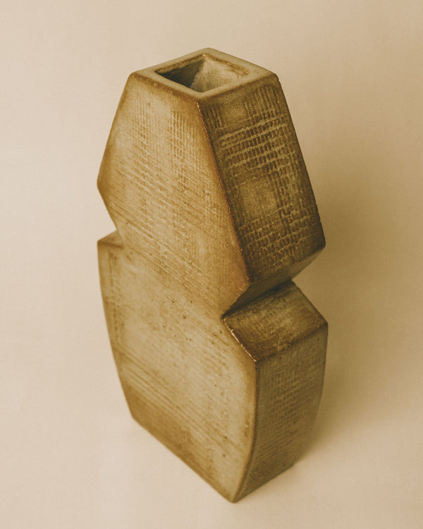 Carved back detail of Chartreuse Vase, ceramic surface texture