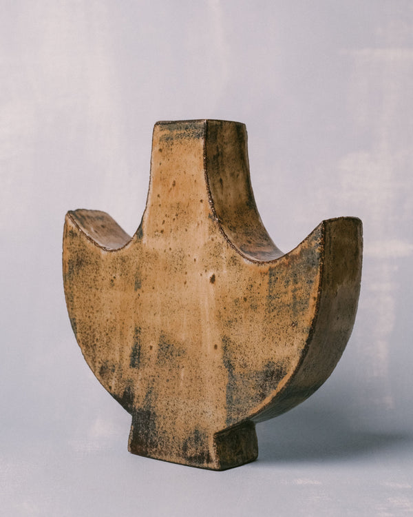 Back view of Small Angel 1, hand-built ceramic, layered glaze texture