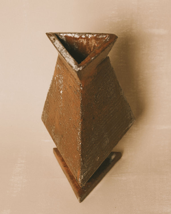 Carved back detail of Triangular Vase 2, textured ceramic surface