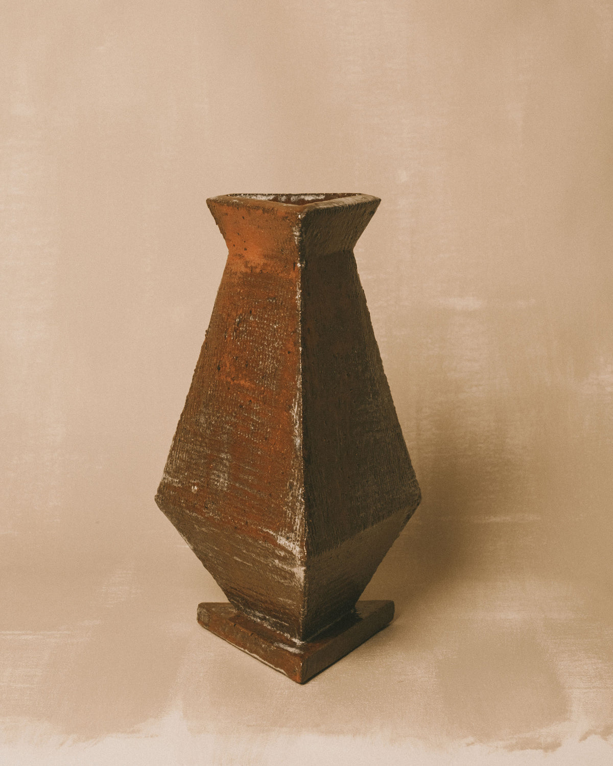 Triangular Vase 2 by Shane Gabier, hand-shaped faceted ceramic, front view
