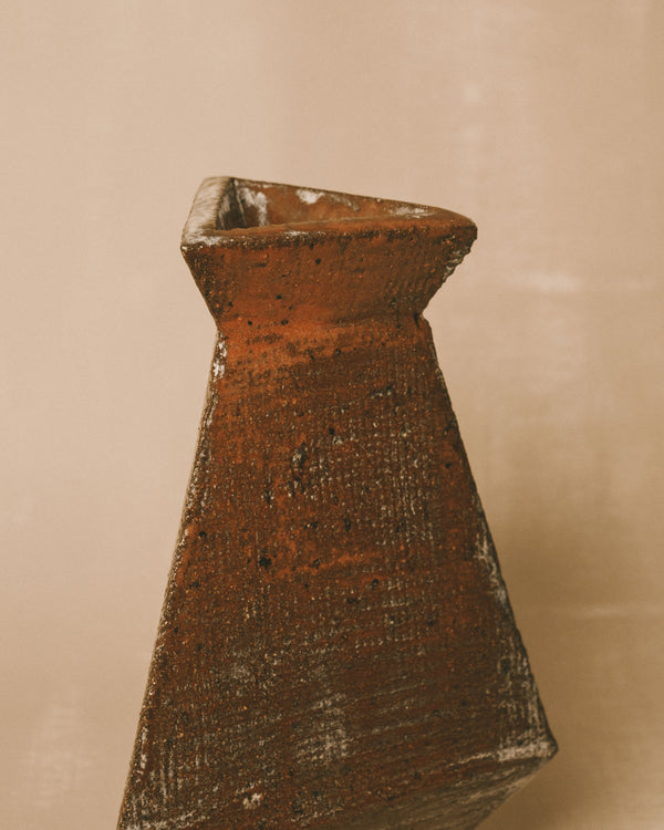 Triangular Vase 2, layered glaze with tonal variation, opposite angle