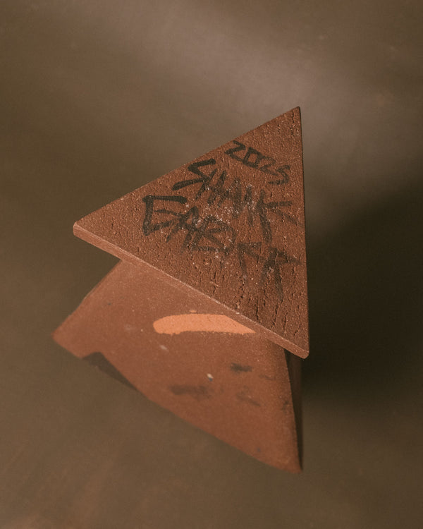 Base detail of Shane Gabier's Triangular Vase, geometric patterning