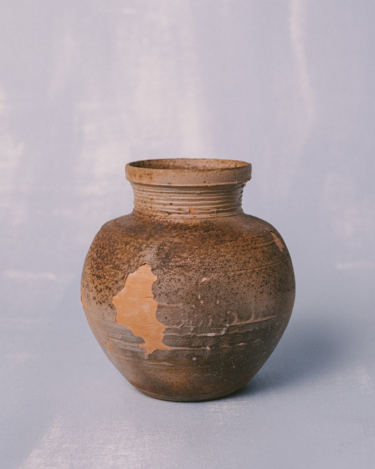 Rounded form of Sharlen Nozawa's Bizenyaki vase, medium size, side profile