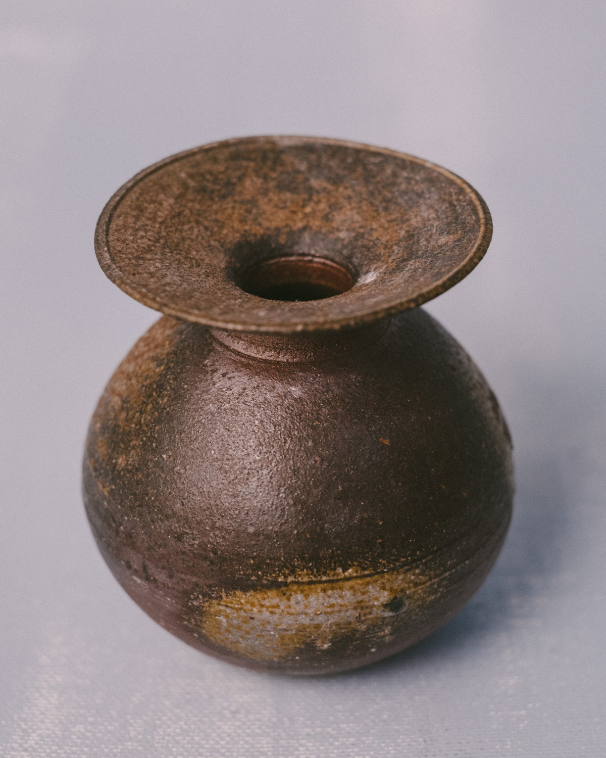Close-up of flared opening, Bizenyaki vase by Sharlen Nozawa, wood-fired stoneware