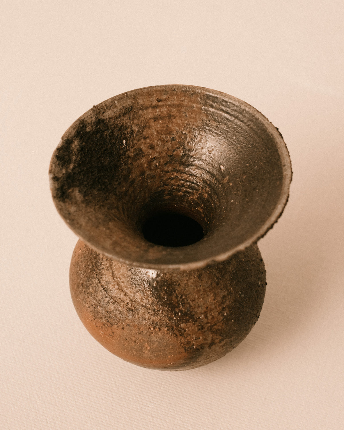 Close-up of natural ash glaze texture on Bizenyaki vase by Sharlen Nozawa