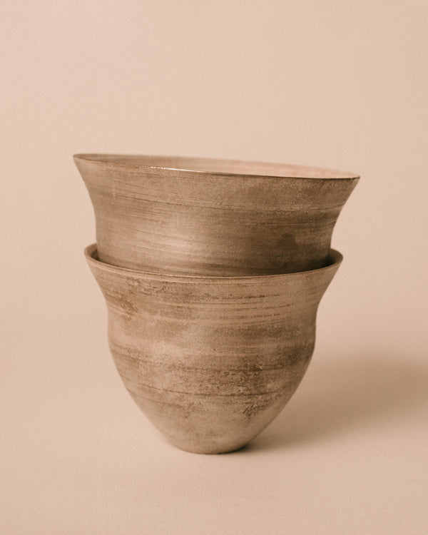 Sharlen Nozawa Silver Lustre Cup, angled view highlighting the delicate silver overglaze surface