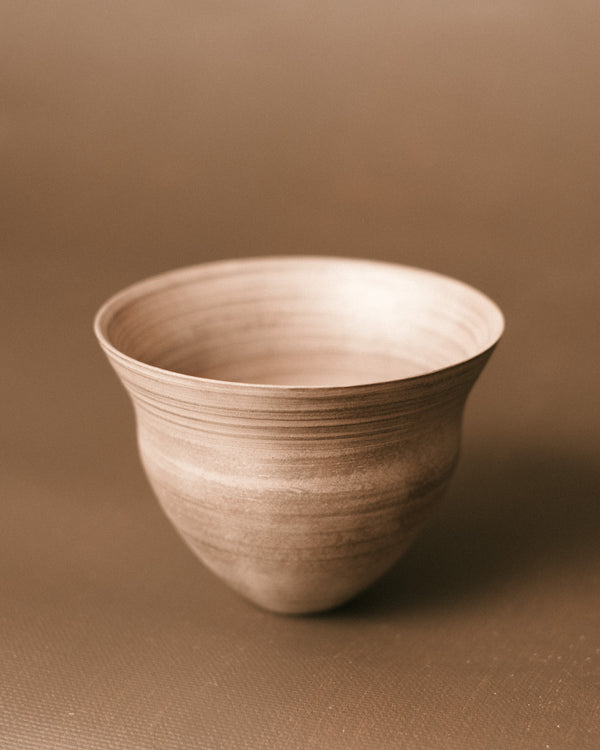 Side profile of Sharlen Nozawa Silver Lustre Cup, hand-thrown ceramic with East Asian influence