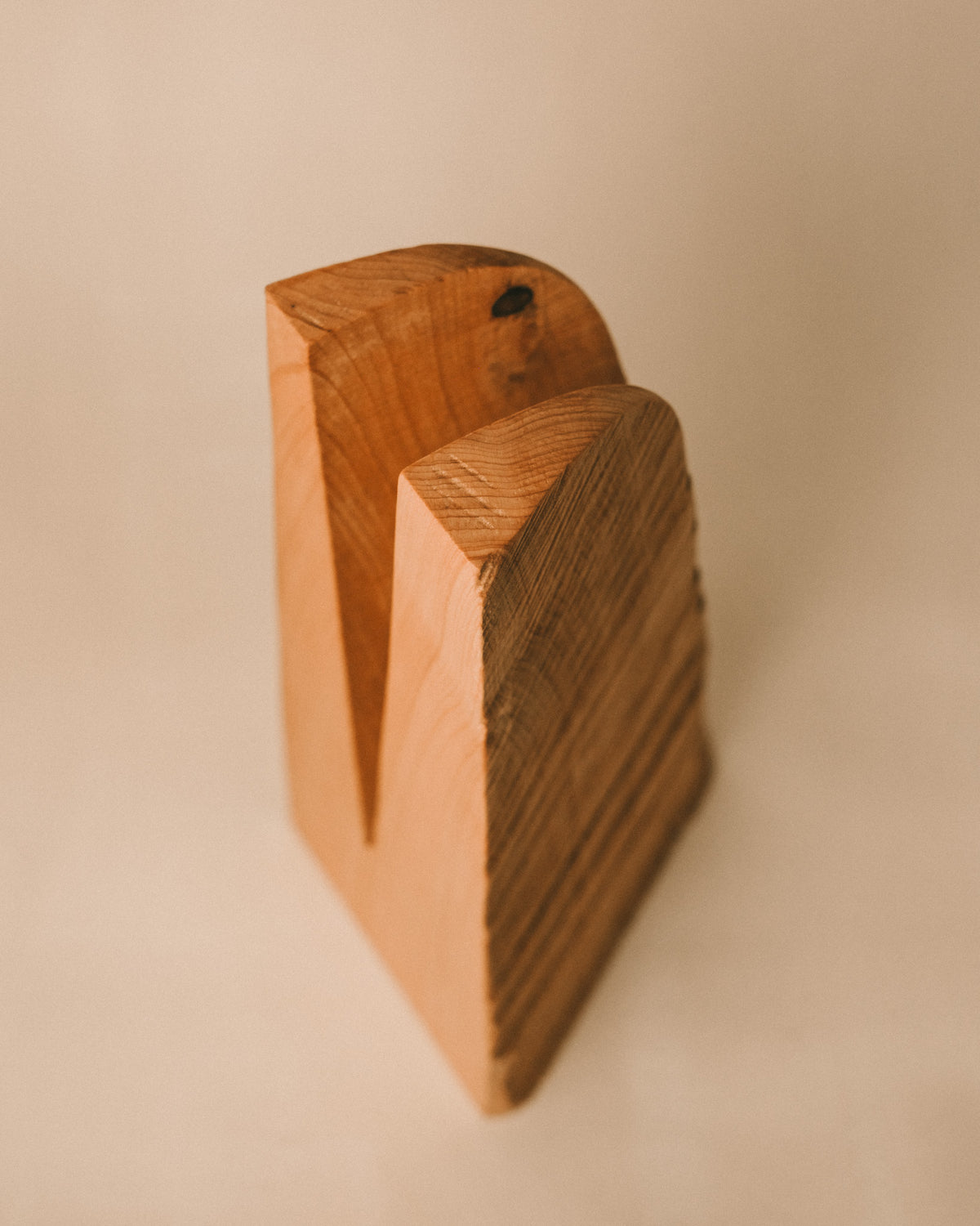 Architectural form of Bishop sculpture, carved timber, side profile