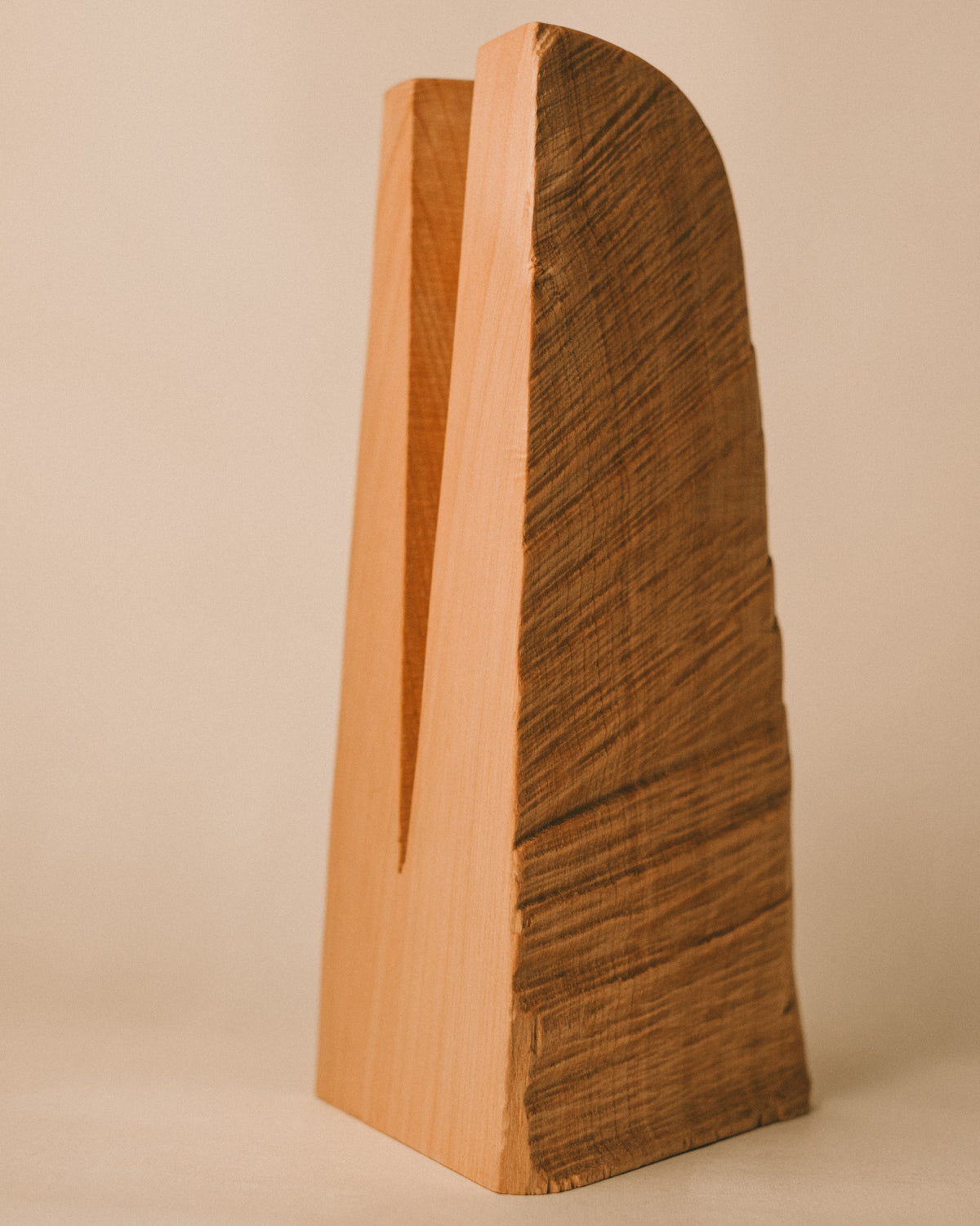 Bishop sculpture, carved West Coast timber, three-quarter view