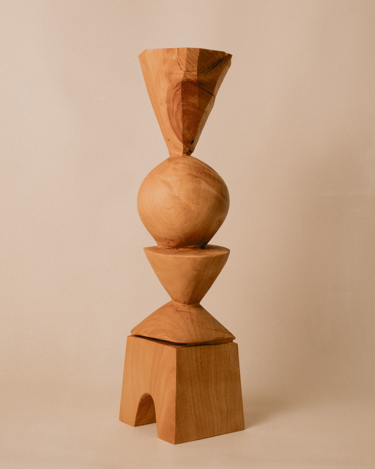 Stacked sphere and cone forms of Sentinel Study 01, angled view
