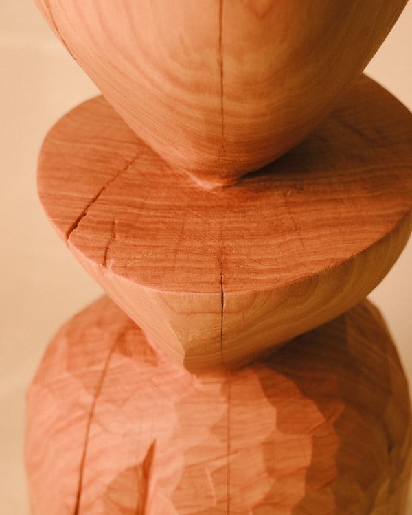 Sentinel Study 02, carved West Coast timber, three-quarter view