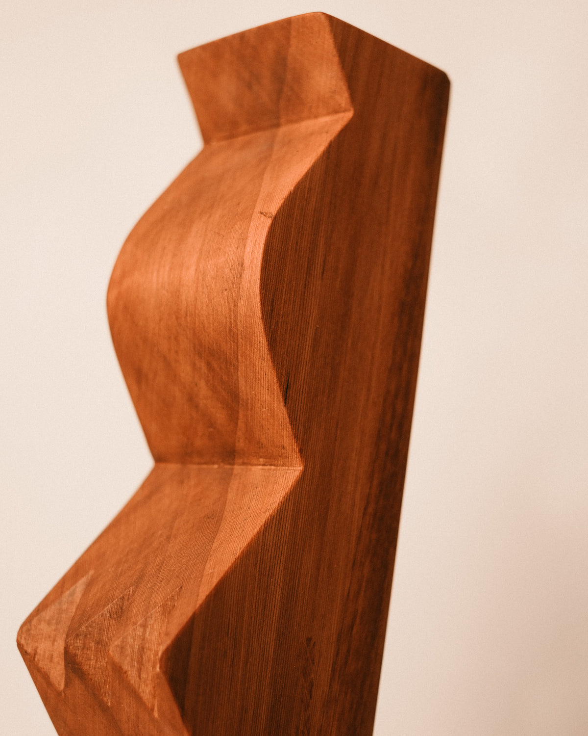 Sentinel Study 03, carved West Coast timber, three-quarter angle