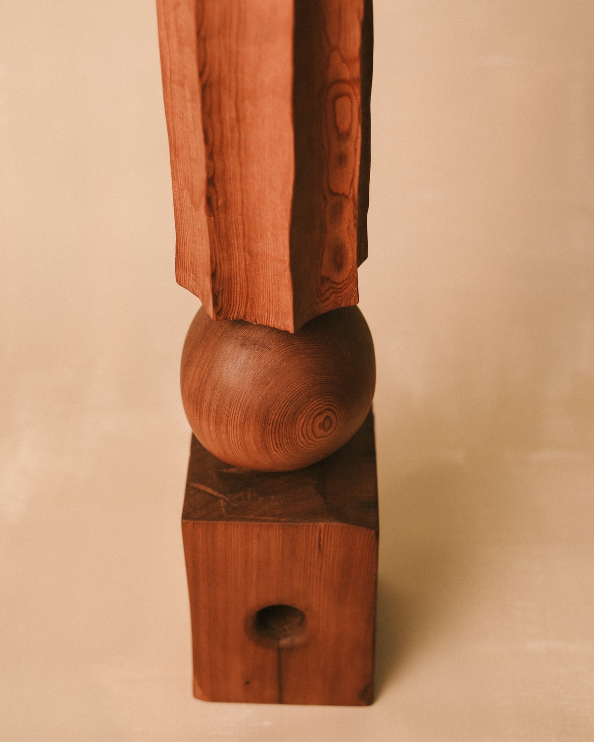 Textured column surface of Sentinel Study 04, carved timber, close-up