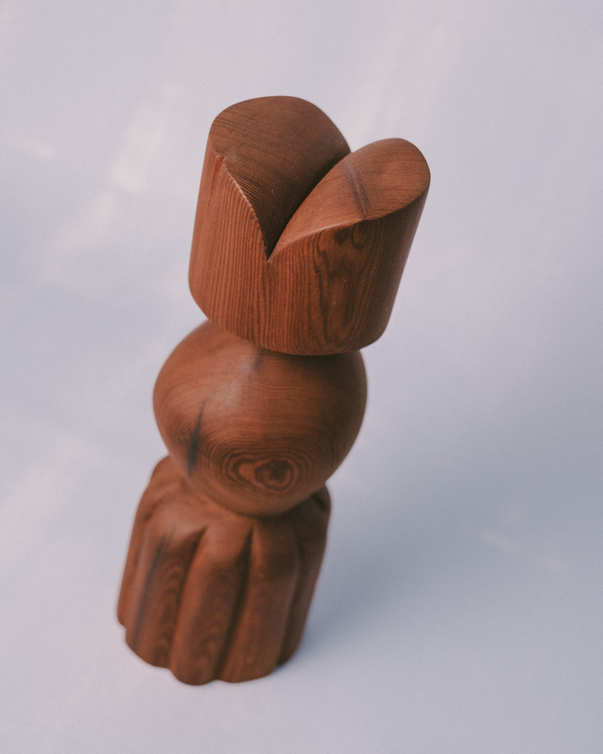 Stacked chess-piece form of Sentinel Study 05, carved timber, angled view