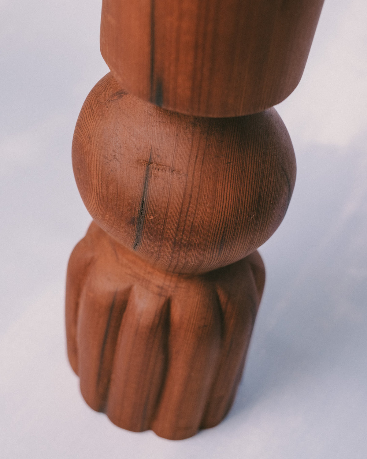 Carved back detail of Vince Skelly's Sentinel Study 05, wood grain texture