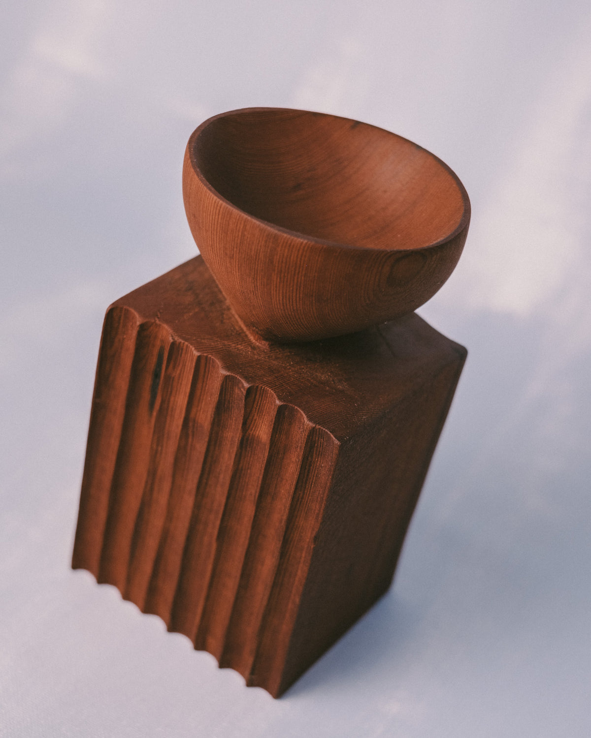 Fluted column base of Sentinel Study 06, carved timber, angled view