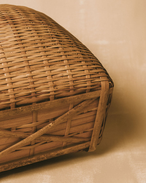 Woven bamboo basket set, tapered form, opposite angle view