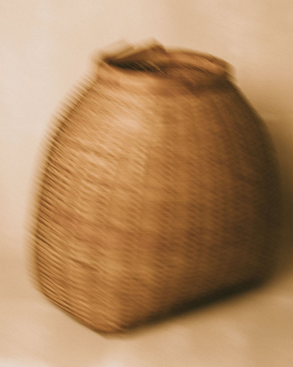 Close-up of vertical weave pattern on bamboo basket base