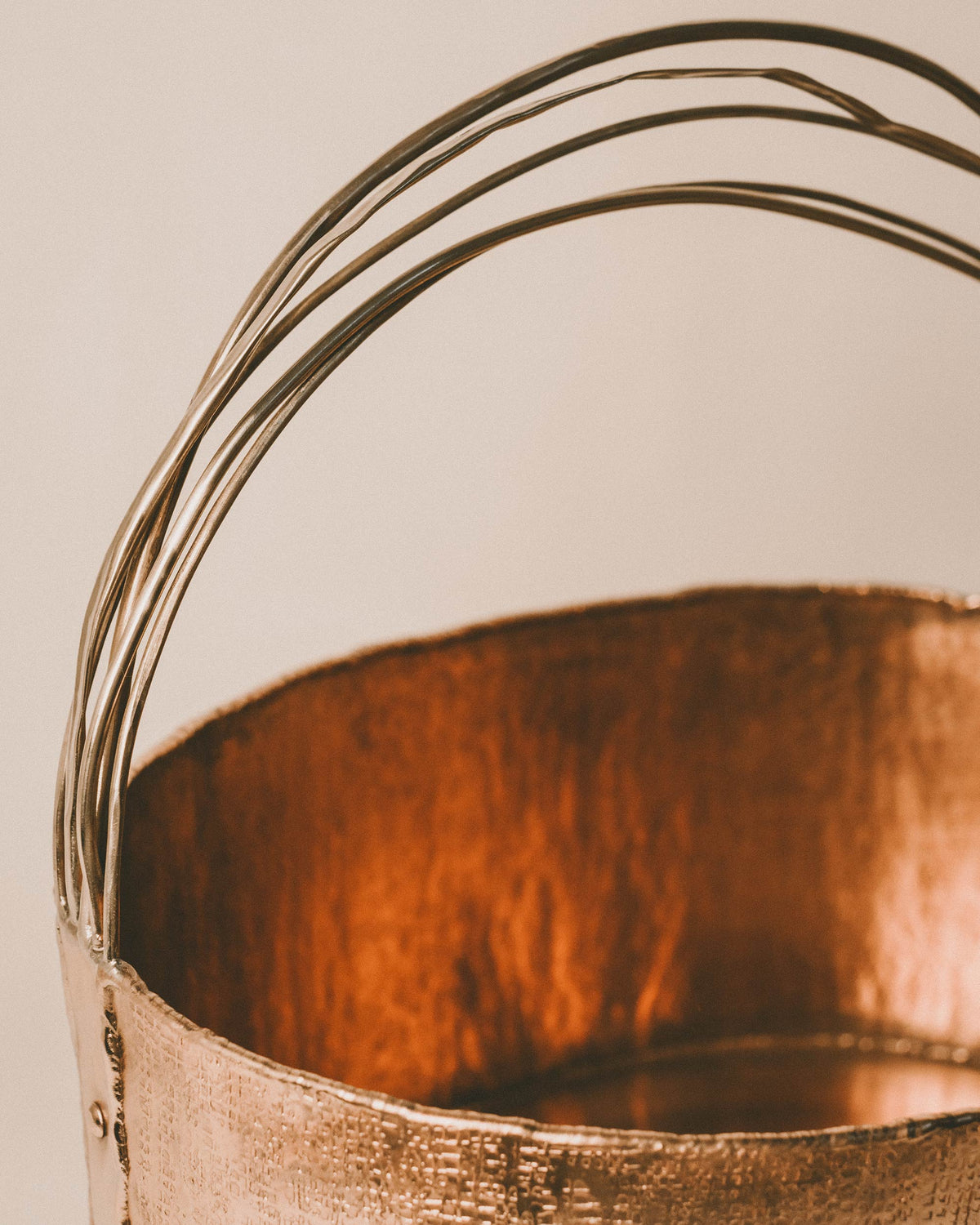 Back view of Yeodong Yun's Basket 4, copper and brass handle detail