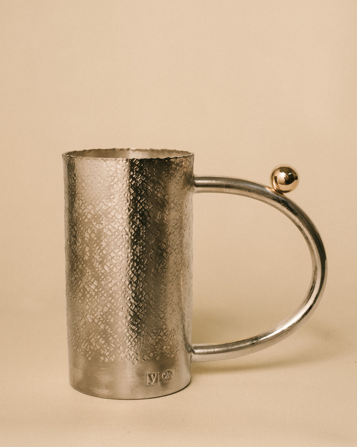 Yeodong Yun Cup 15, silver-plated copper, textured metal surface, angled view