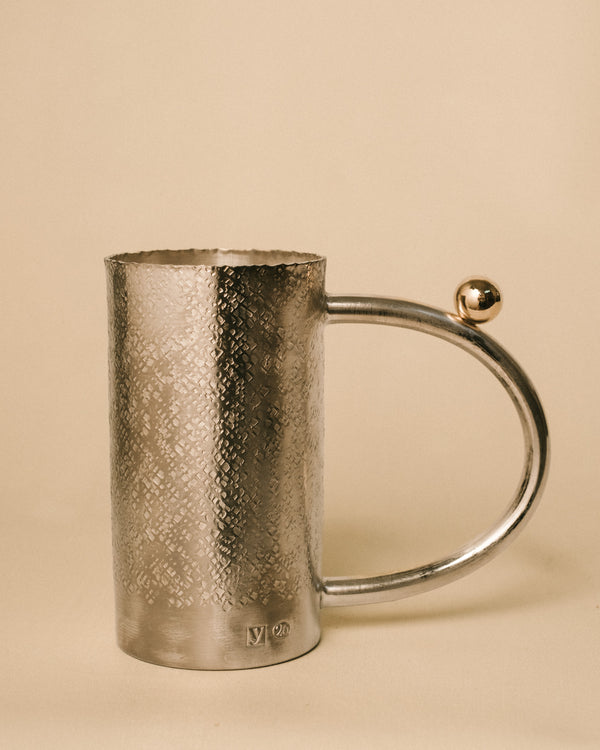Yeodong Yun Cup 15, silver-plated copper, textured metal surface, angled view
