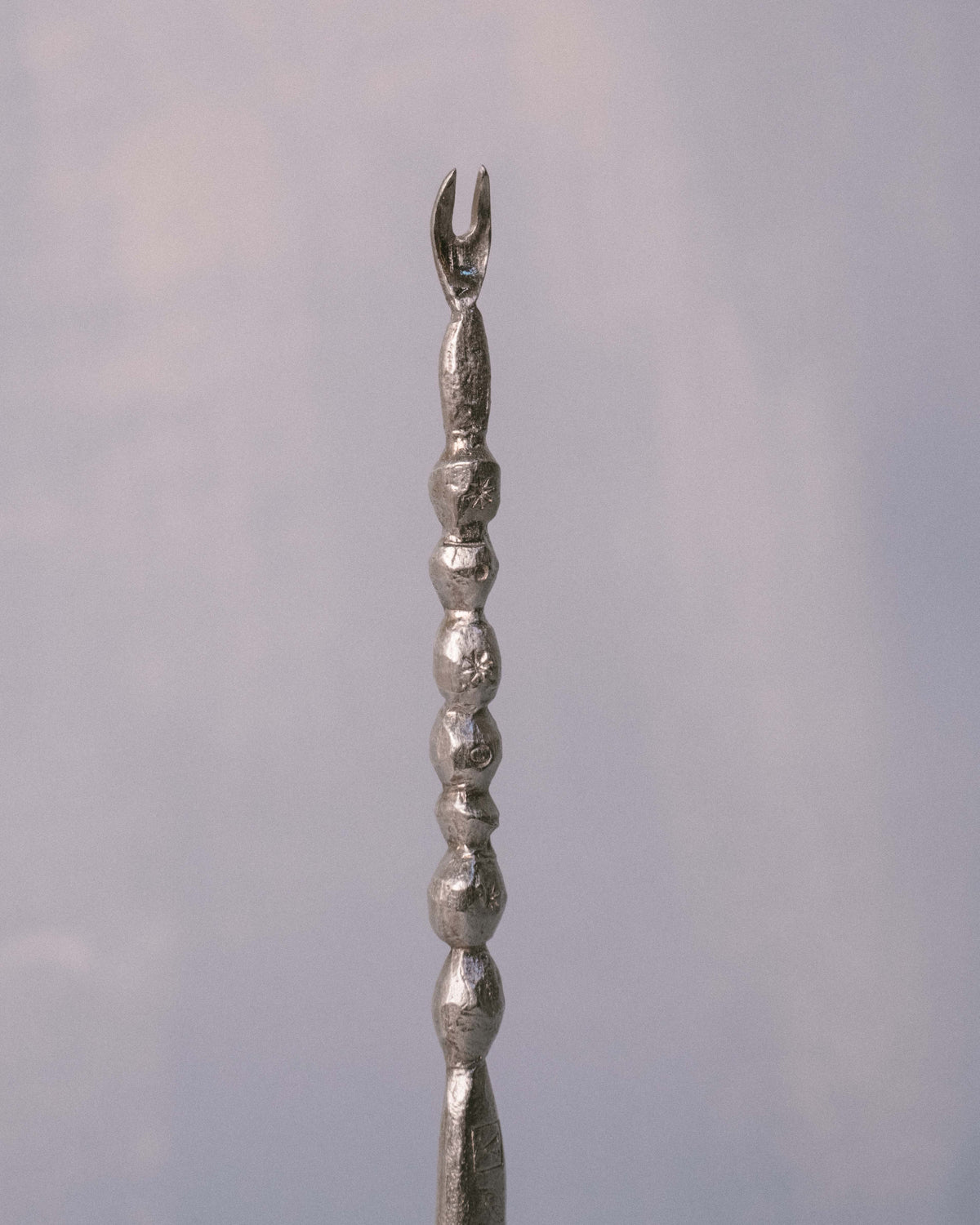 Sterling silver Fork by Yeodong Yun, sculptural cast piece with beaded handle, alternate view